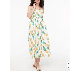 J. Crew White Maxi Dress with Yellow Pineapple and Green Leaf Print